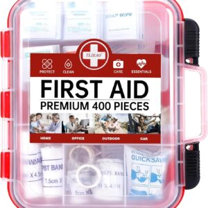 400 Pieces All-Purpose First Aid Kit, Organized Dual-Layer Wall