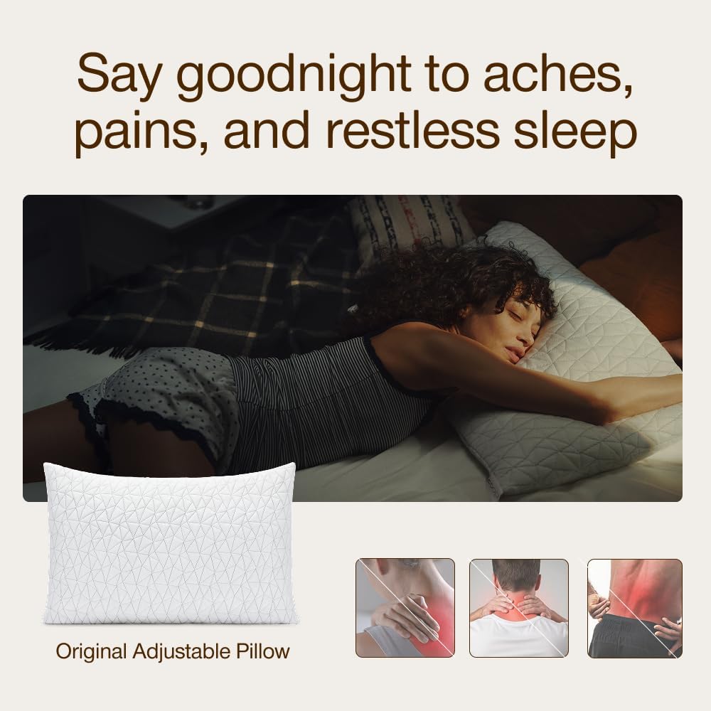 Coop Home Goods Original Adjustable Pillow, Queen Size Bed Pillow for Sleeping, Cross Cut Memory Foam Pillow - Medium Firm Back, Stomach and Side Sleeper Pillow, CertiPUR-US/GREENGUARD Gold - Image 3