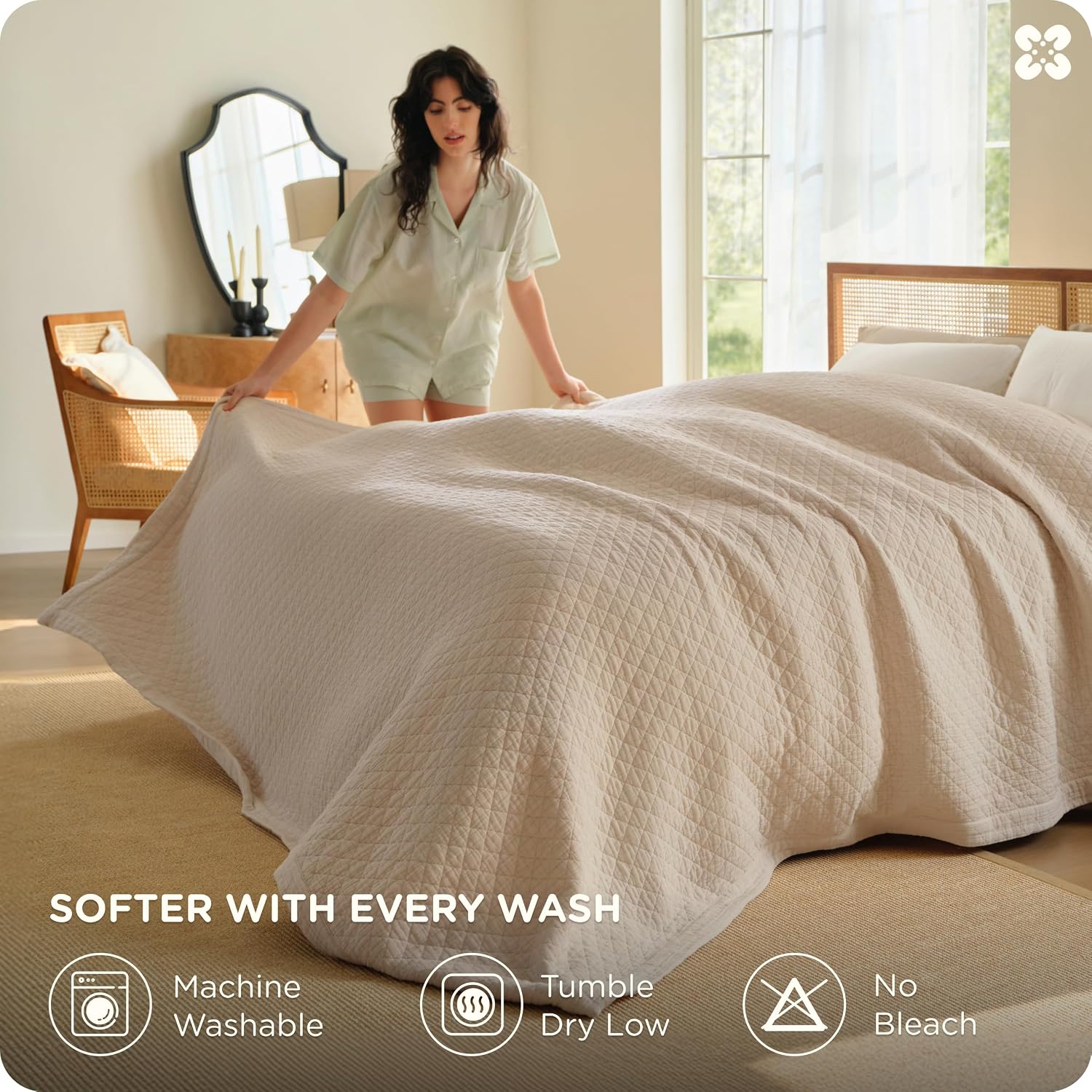 Bedsure PureWoven 100% Cotton Muslin Blanket 8-Layer, King, Linen Beige - Image 6
