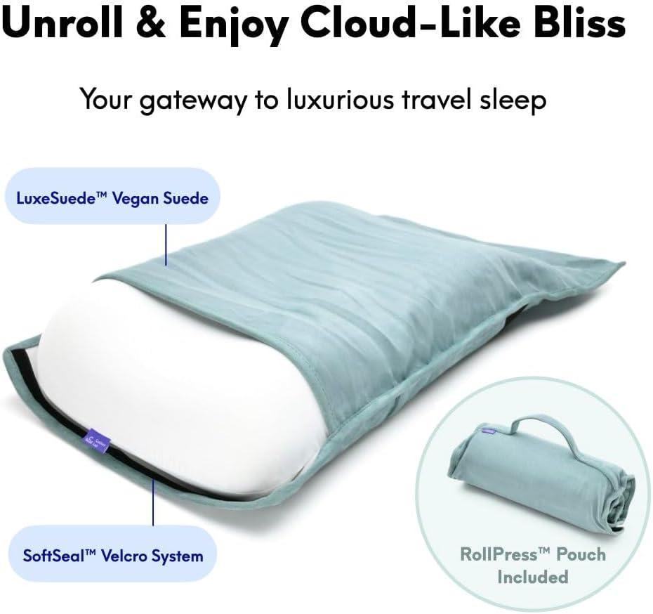 Cushion Lab Travel Deep Sleep Pillow – Compact Memory Foam Neck Pillow for Sleeping, Portable Pillow for Hotels, Camping, Side & Back Sleepers, On-the-Go – Wellness Green - Image 4