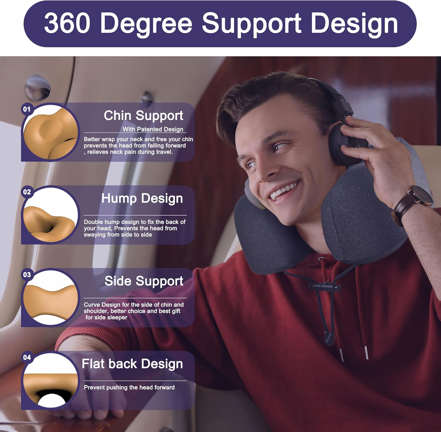 napfun Neck Pillow for Travel, Memory Foam Airplane Pillow, Full Black - Image 3